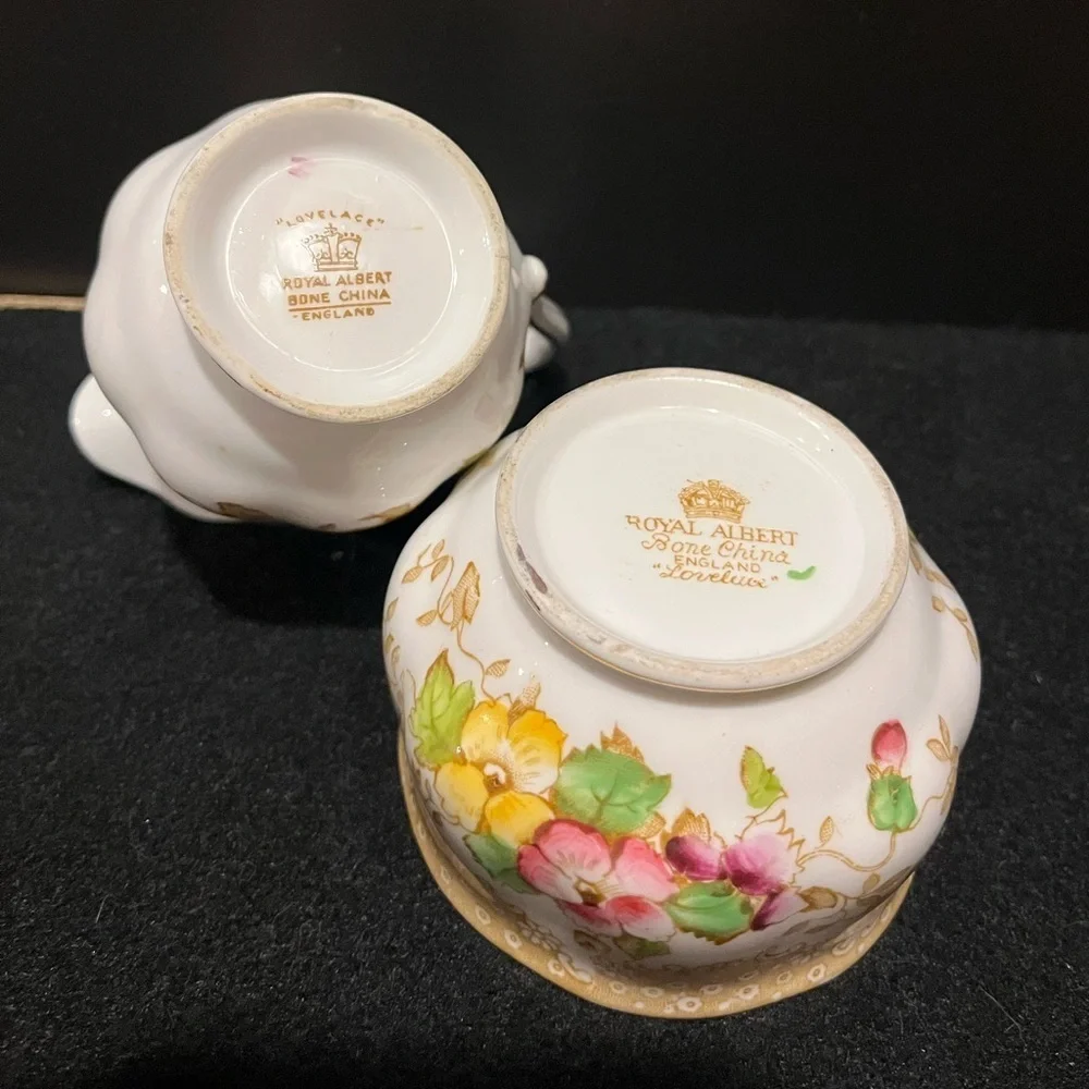 Royal Albert Bone China Open Sugar Bowl and Cream pitcher Lovelace pattern